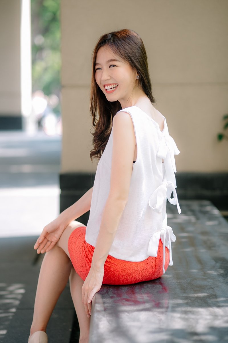 Bowtie back linen crop - 女装上衣 - 其他材质 白色