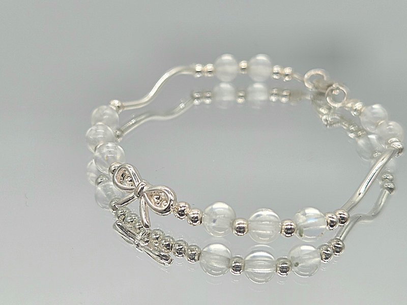 甜美系列 s925纯银 蝴蝶结 月光石手链 | 手作定制 手作 - 手链/手环 - 纯银 