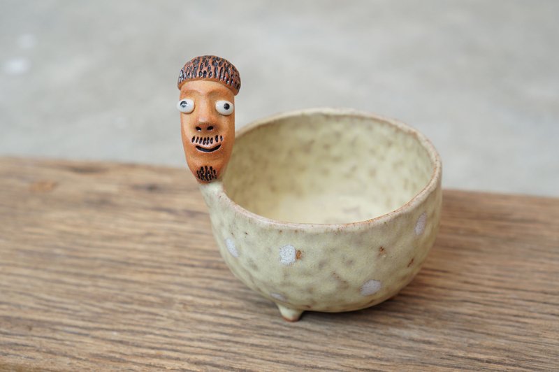 Funny Succulent planter set with uncle faces. - 摆饰 - 陶 卡其色