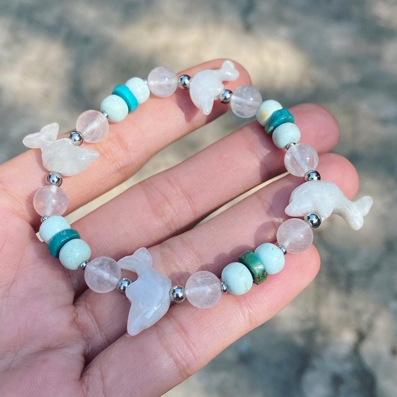 【Lost and find】天然石 玉 松石 萤石 海豚 手链 - 手链/手环 - 宝石 蓝色