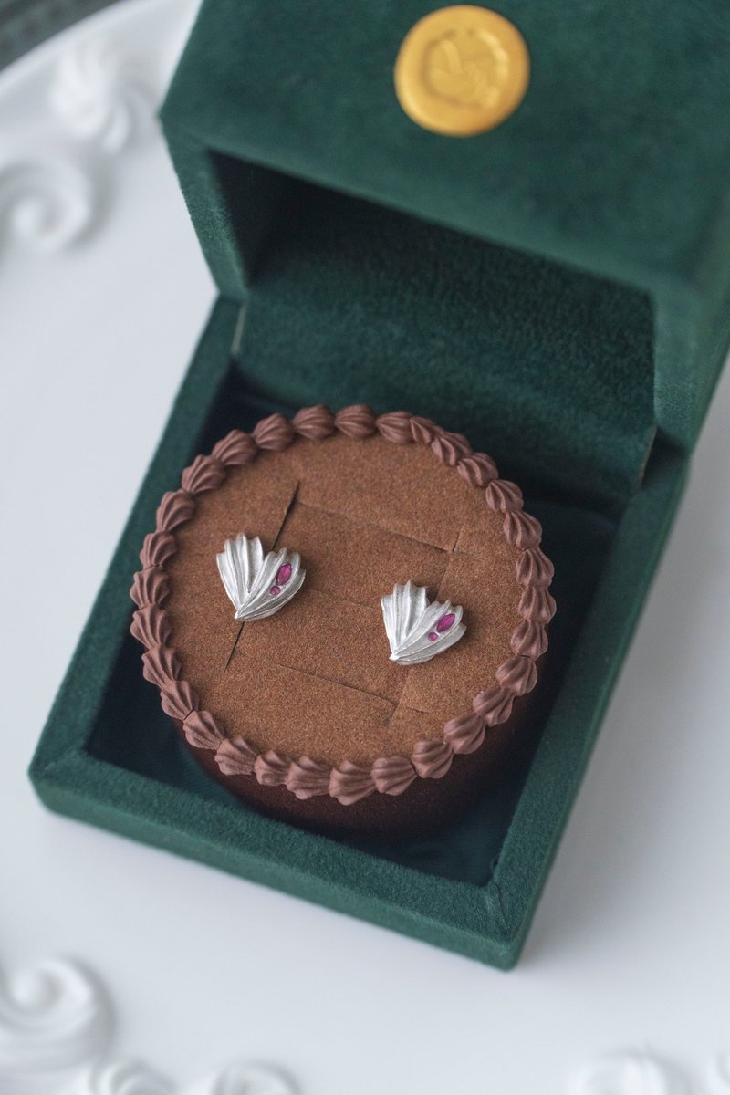 奶油甜心(深粉) 纯银耳饰 银黏土 - 耳环/耳夹 - 纯银 银色