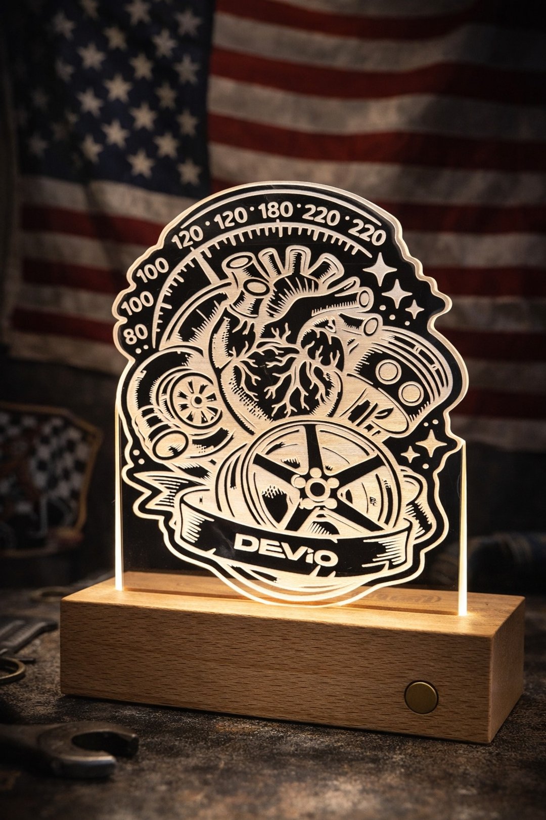 定制化雷射雕刻压克力灯 DEVIO 工业风设计汽车风格发光灯牌/ - 灯具/灯饰 - 压克力 