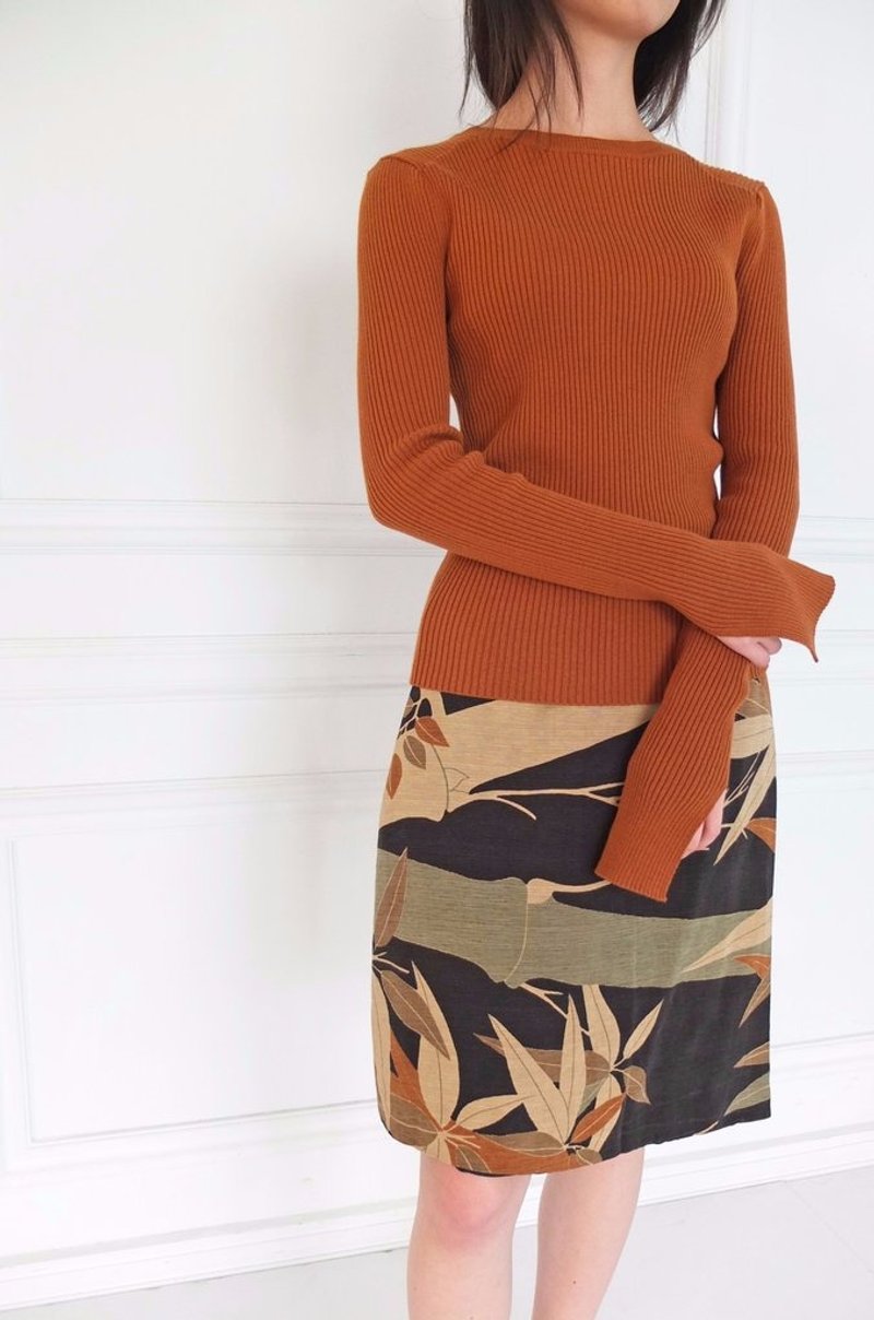 黑色砂洗丝竹叶印花裙子 - 裙子 - 纸 