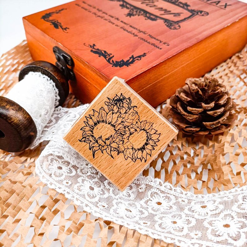 3E103_花系列D/ Flower series.D/櫸木印章 Wood Rubber Stamp - 印章/印台 - 木头 卡其色