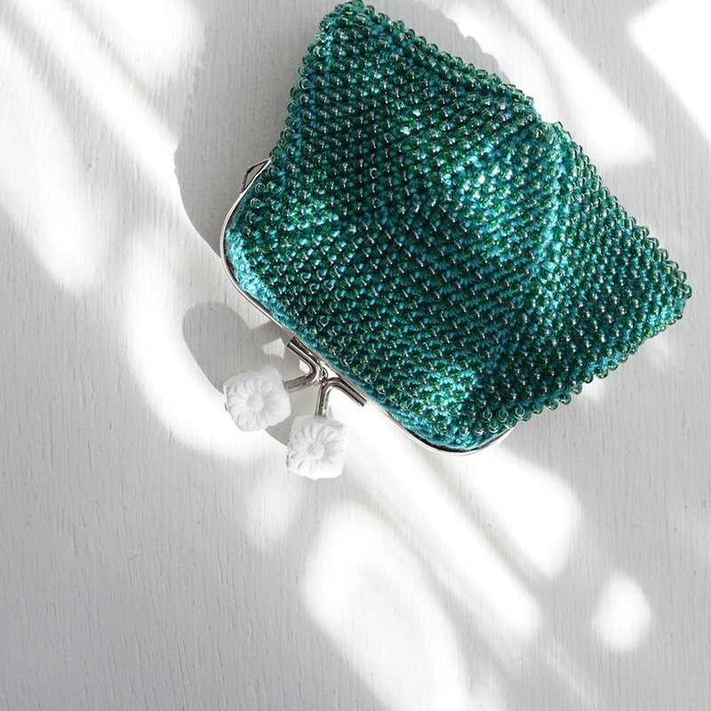 Ba-ba handmade Beads crochet square coinpurse No.1873 - 化妆包/杂物包 - 其他材质 绿色
