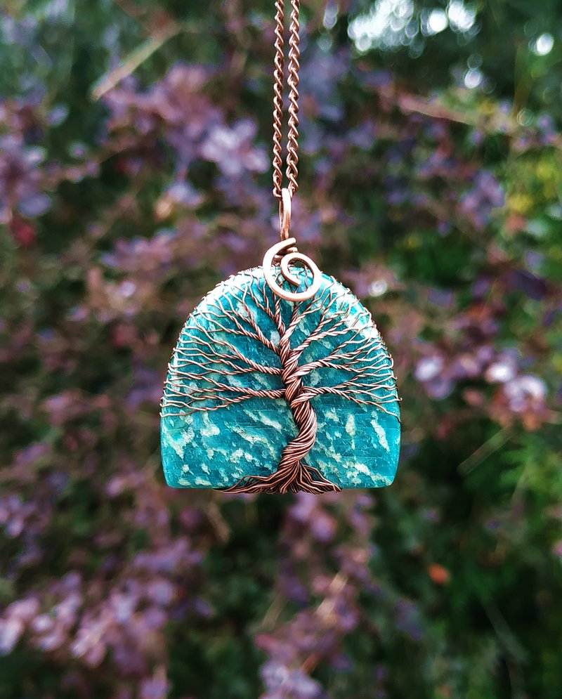 民族风铜线编织亚马逊石生命之树坠饰项链，男性生日礼物 - 项链 - 其他材质 蓝色