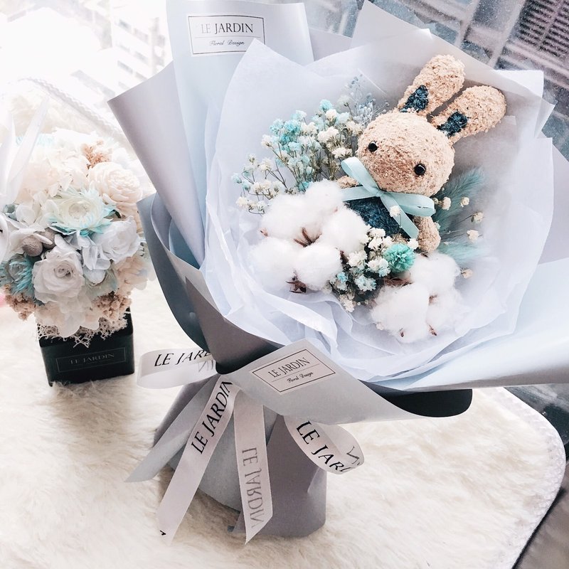  Le Jardin  苔藓兔兔棉花星星干燥花束  蓝色系  / 情人节 生日礼物 - 植栽/盆栽 - 植物．花 