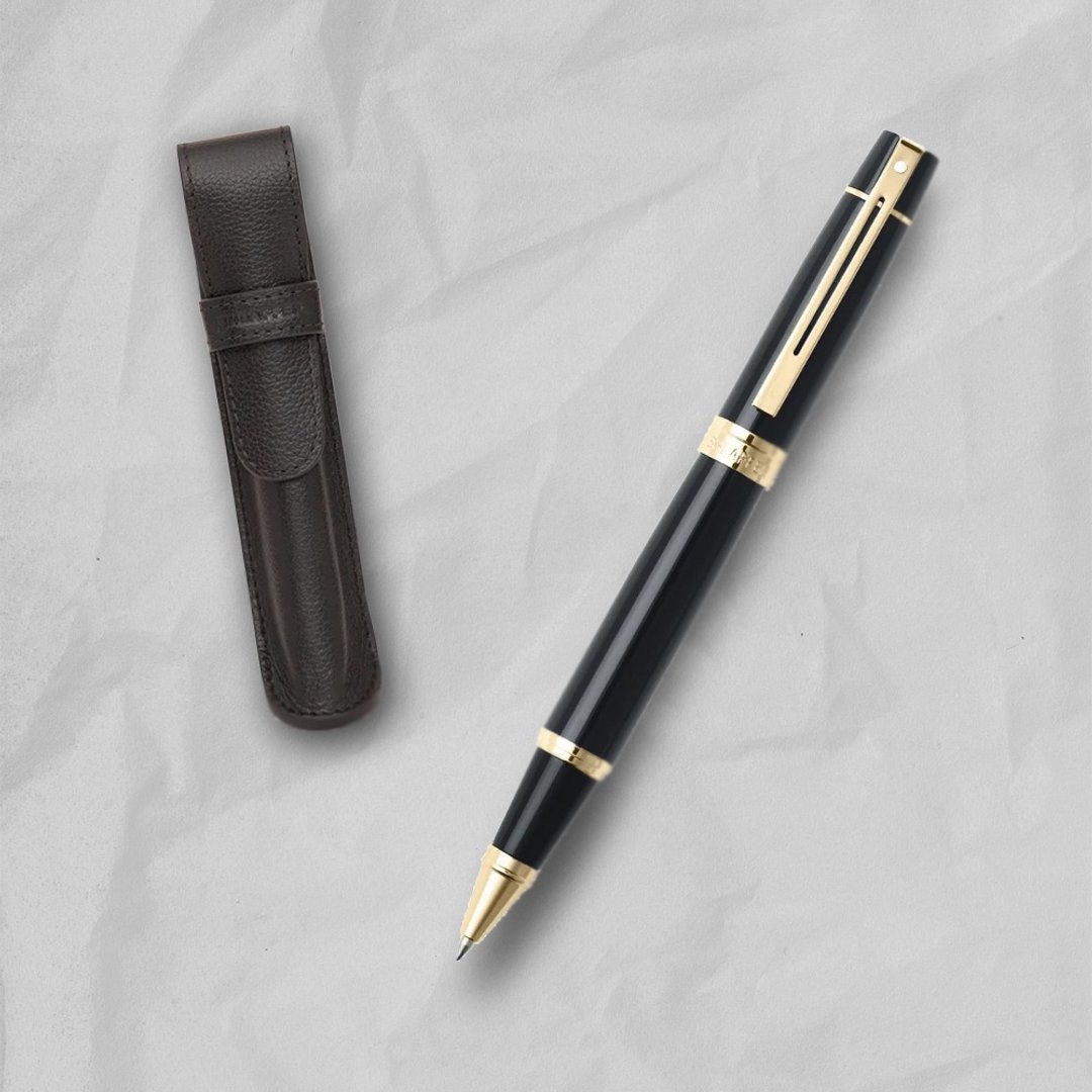【SHEAFFER】300 系列黑杆金夹钢珠笔 + 皮革笔袋/手机磁性卡夹礼盒 - 钢珠笔 - 其他金属 黑色