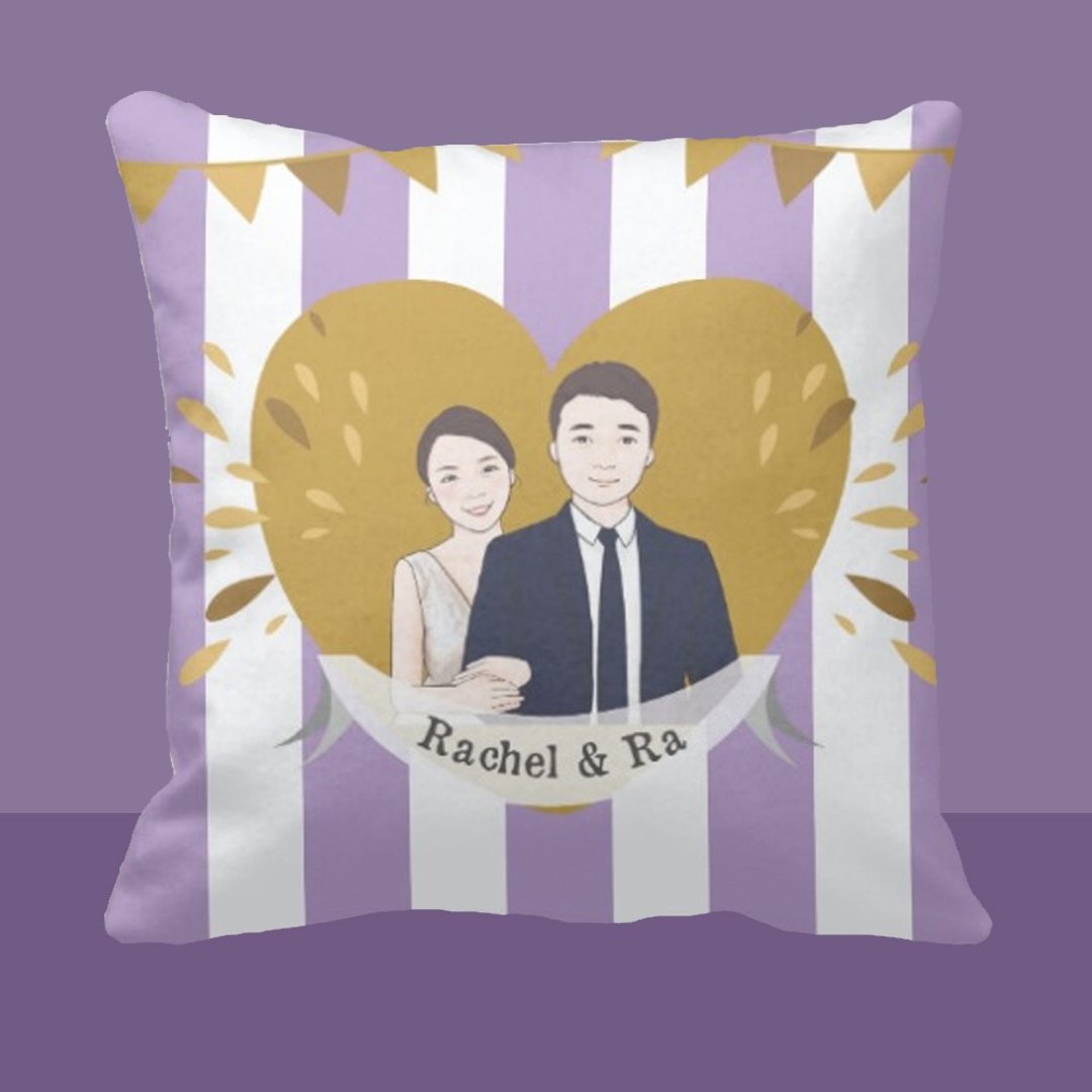 【情侣礼物】【结婚礼物】插画定制抱枕-紫色间条款式 - 枕头/抱枕 - 聚酯纤维 粉红色