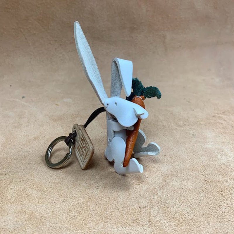 动物森林-长耳兔子-真皮植鞣 皮革钥匙圈 吊饰  动物造型 - 钥匙链/钥匙包 - 真皮 白色