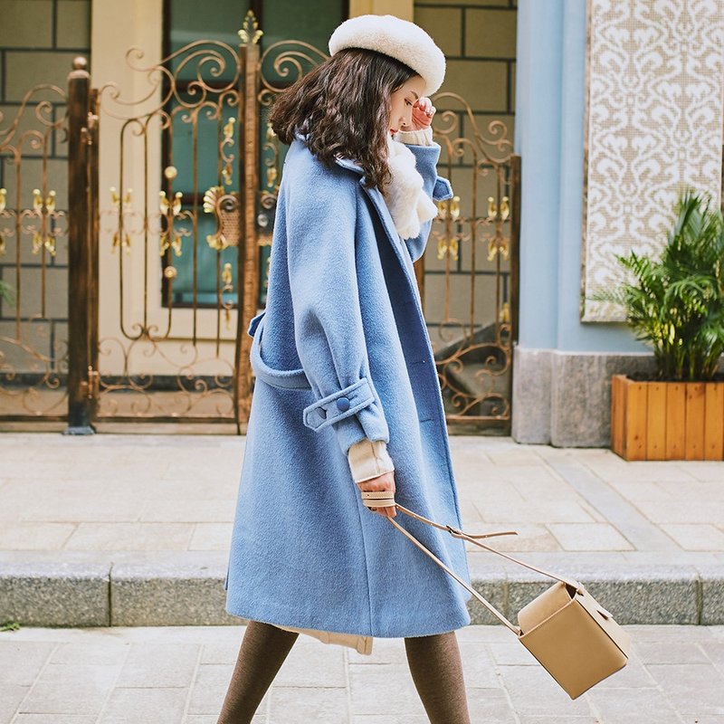 【全场特价】2018女装冬季穿搭袖口可调节单排扣呢外套 YGD81106 - 女装休闲/机能外套 - 聚酯纤维 蓝色