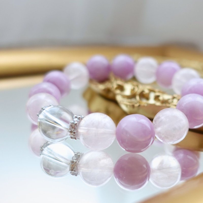 灵气能量 守护・净化・招爱 紫锂辉 粉晶 白水晶  天然原矿水晶 - 手链/手环 - 水晶 紫色
