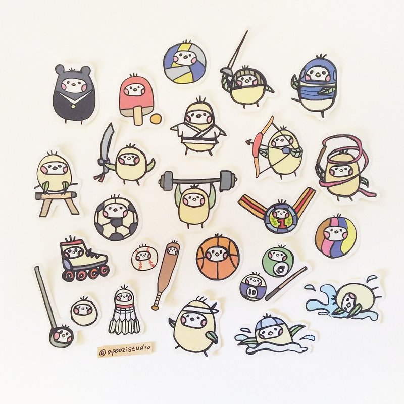 布籽生物│运动籽 插画贴纸 - 贴纸 - 纸 多色