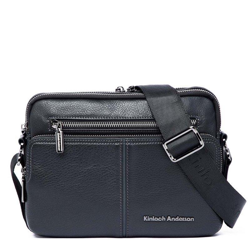 【金安德森】都会简约 商务横式拉链侧背包-黑色 - 侧背包/斜挎包 - 真皮 黑色
