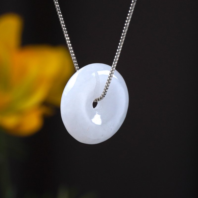 【愿·平安】冰种翡翠平安扣吊饰 | 天然缅甸翡翠A货 | 送礼 - 项链 - 玉石 白色