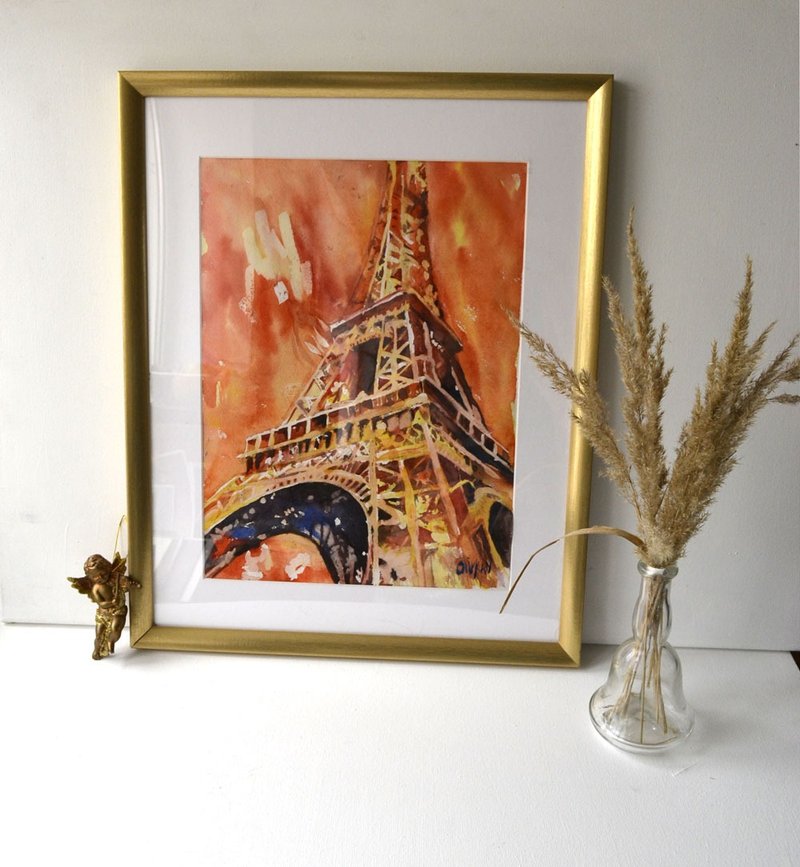 艾菲尔铁塔艺术法国风景水彩画 - 墙贴/壁贴 - 纸 红色