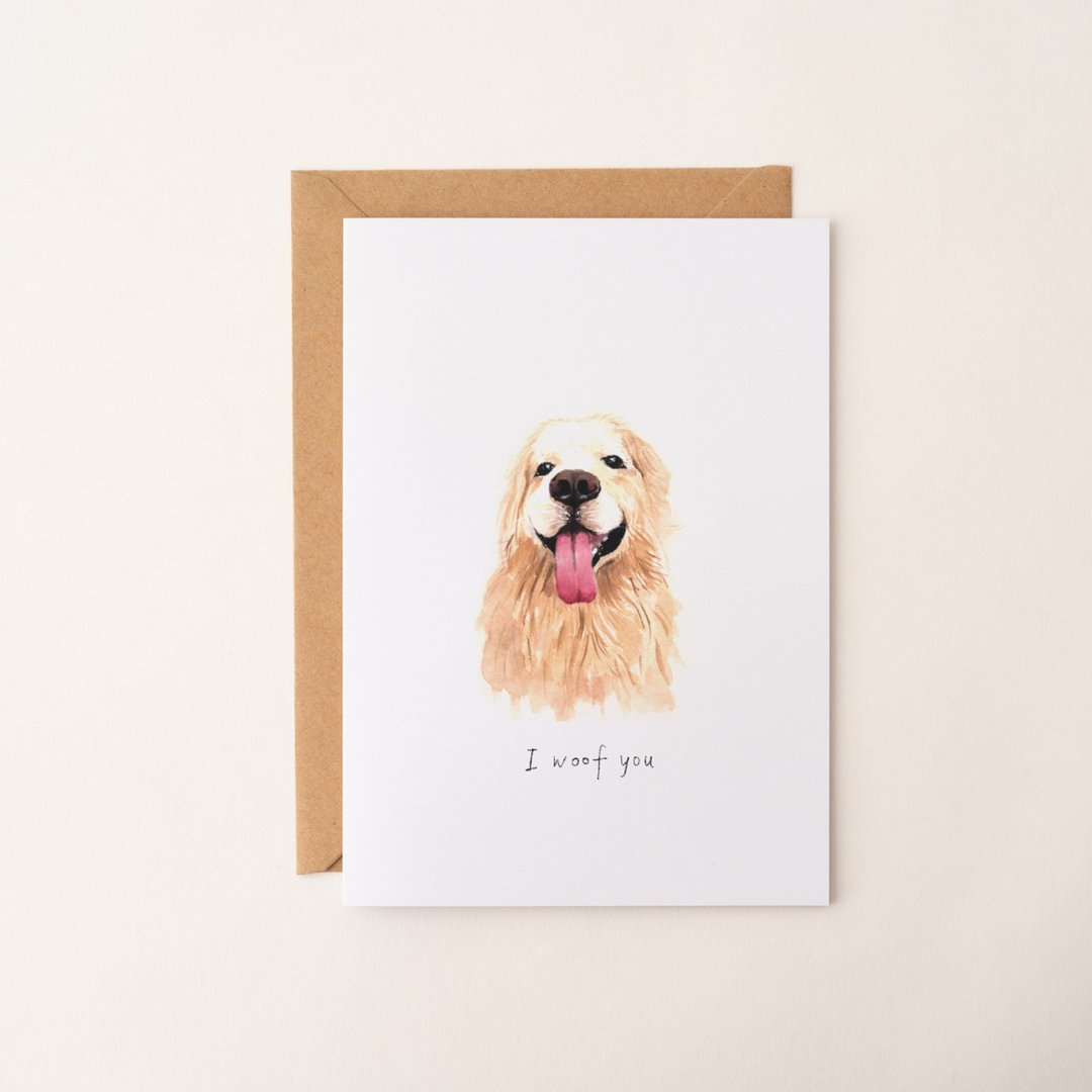 I woof you 宠物似颜绘卡片 定制化万用卡 狗狗 告白 我爱你 动物 - 卡片/明信片 - 纸 金色