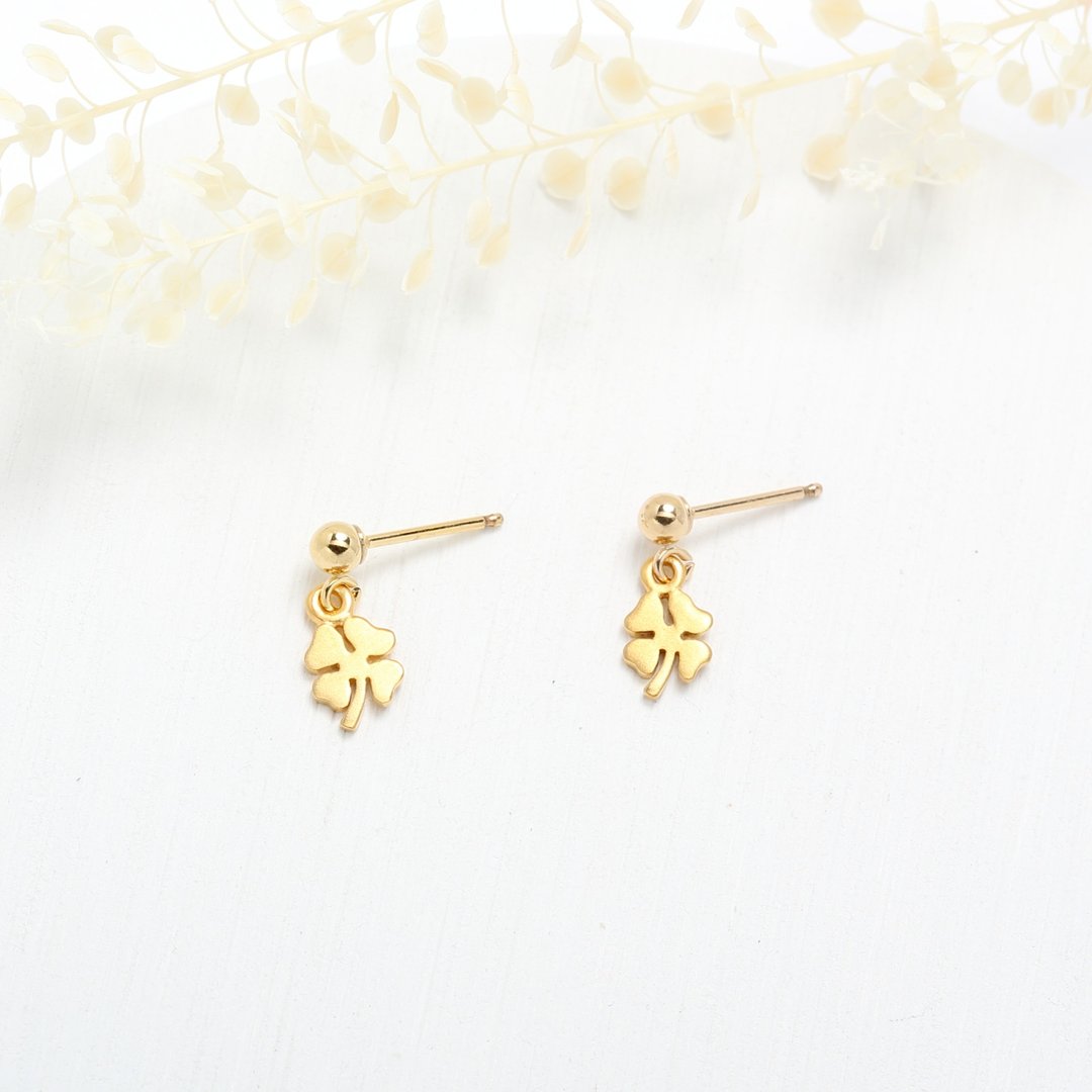 【Angel & Me】幸运草 s925 纯银 厚镀 24k纯金 一对 耳环 耳夹 - 耳环/耳夹 - 24k 金 金色