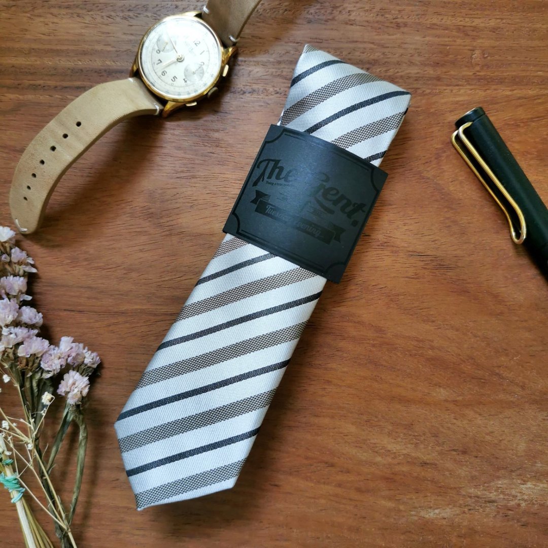 The GENT - Milky White with Latte Brown Stripe Necktie - 领带/领带夹 - 其他材质 白色