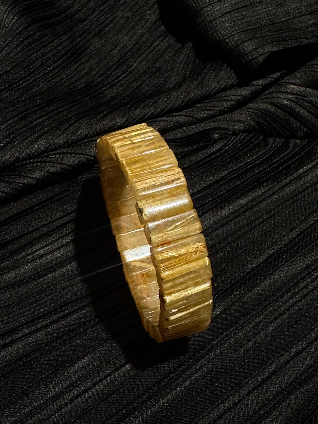财富小金砖 。15mm 钛金 金发晶 钛晶 手排 手串 Titaniu 母矿钛 - 手链/手环 - 水晶 黄色
