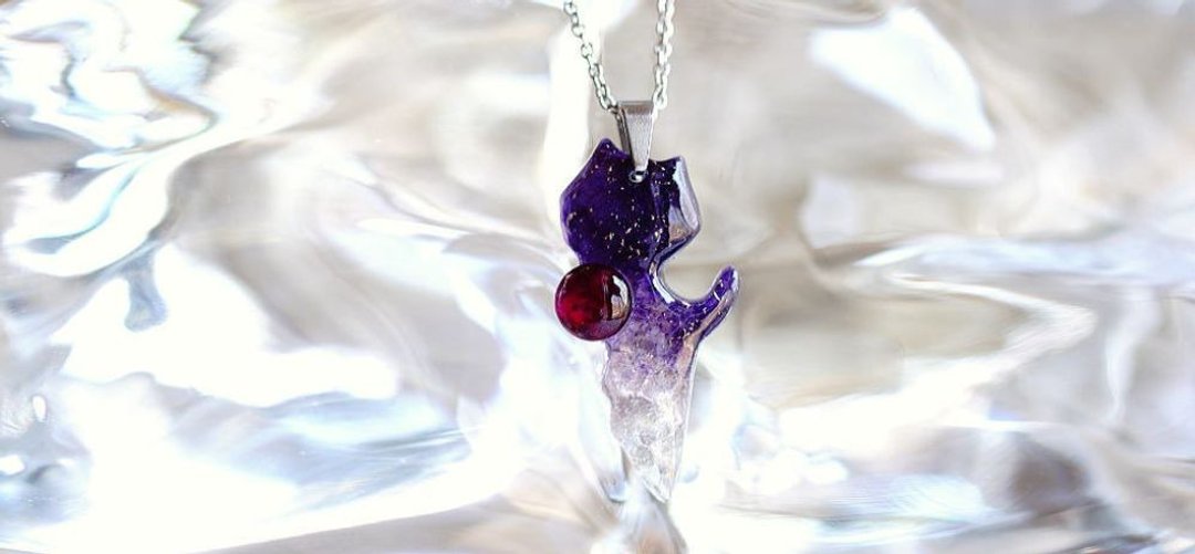 Cat crystal - 项链 - 玻璃 紫色