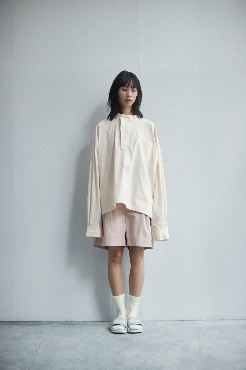 收腰打褶短裤 - 男士短裤 - 聚酯纤维 黑色