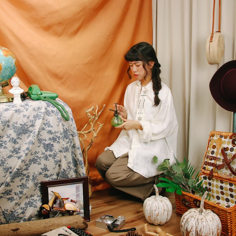 巴伐利亚传统衬衫004, 白色 刺绣 长袖 【 Tsubasa.Y 古着屋 】 - 女装衬衫 - 棉．麻 白色