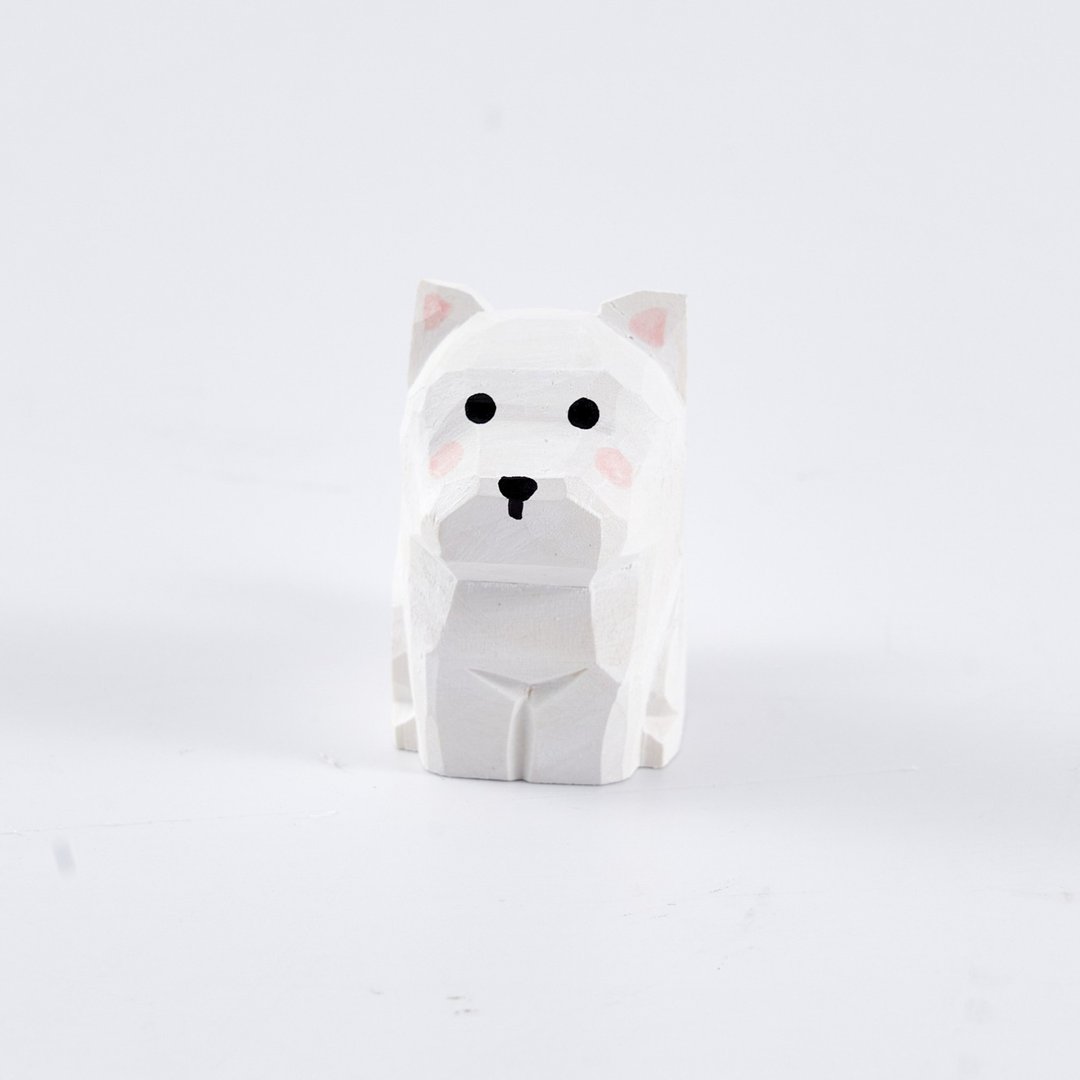 Shimo 温柔坐着的萨摩耶犬木雕 - 摆饰 - 木头 白色