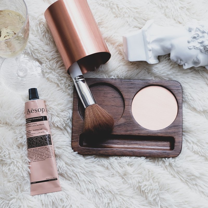 實木玫瑰金色  黑胡桃純銅紅銅化妝工具收納套組母亲节礼物 - 收纳用品 - 木头 粉红色