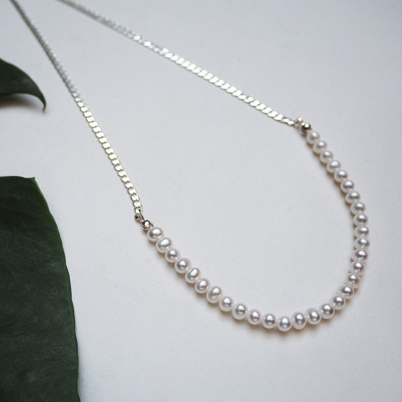chain pearl necklace_银链珍珠项链 5-7mm淡水珍珠 - 项链 - 珍珠 白色