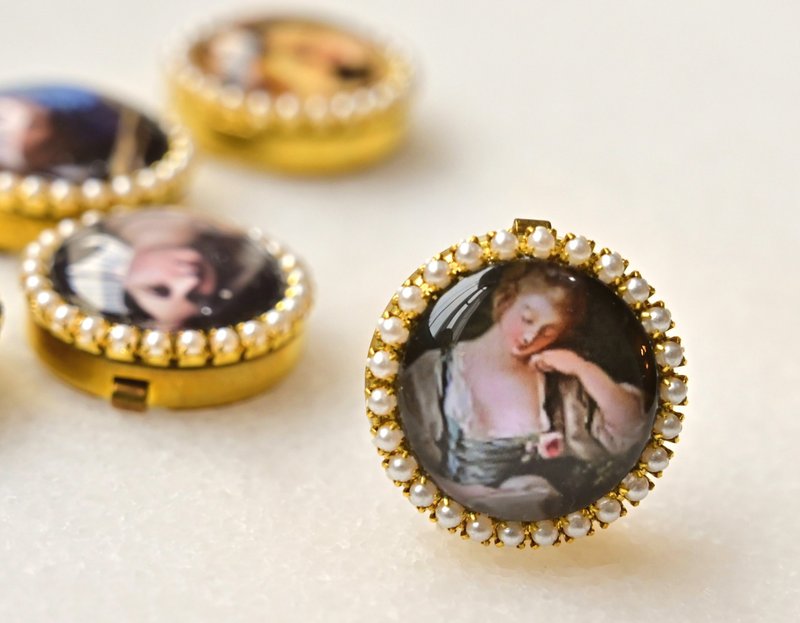 Button Cover 手作钮扣饰~复古小清新~名画系列: 梦中的牧羊女 - 胸针 - 铜/黄铜 多色