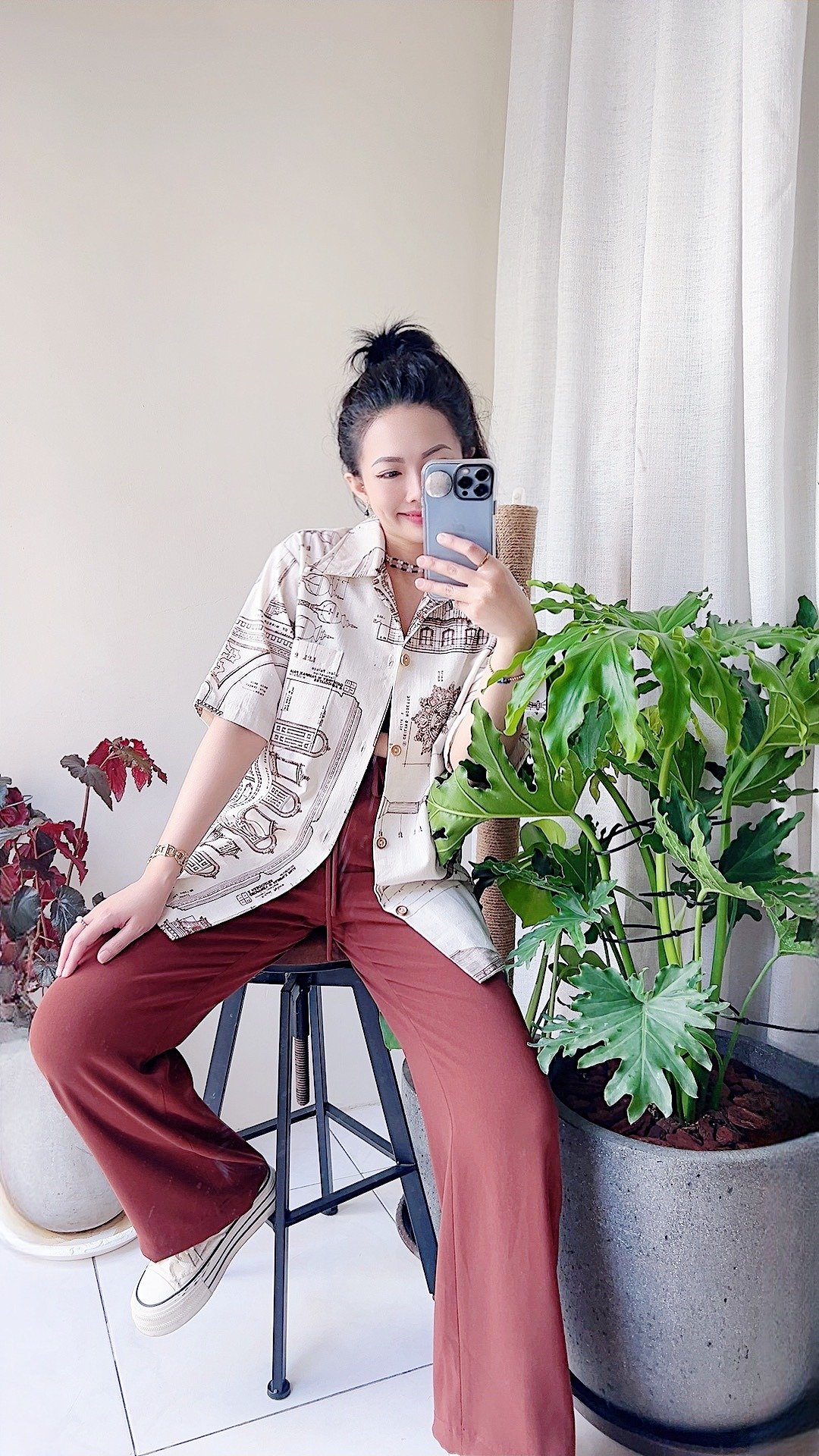 城市建筑印花图腾 棉质薄挺版衬衫上衣罩衫shirt vintage 古着 - 女装衬衫 - 棉．麻 多色