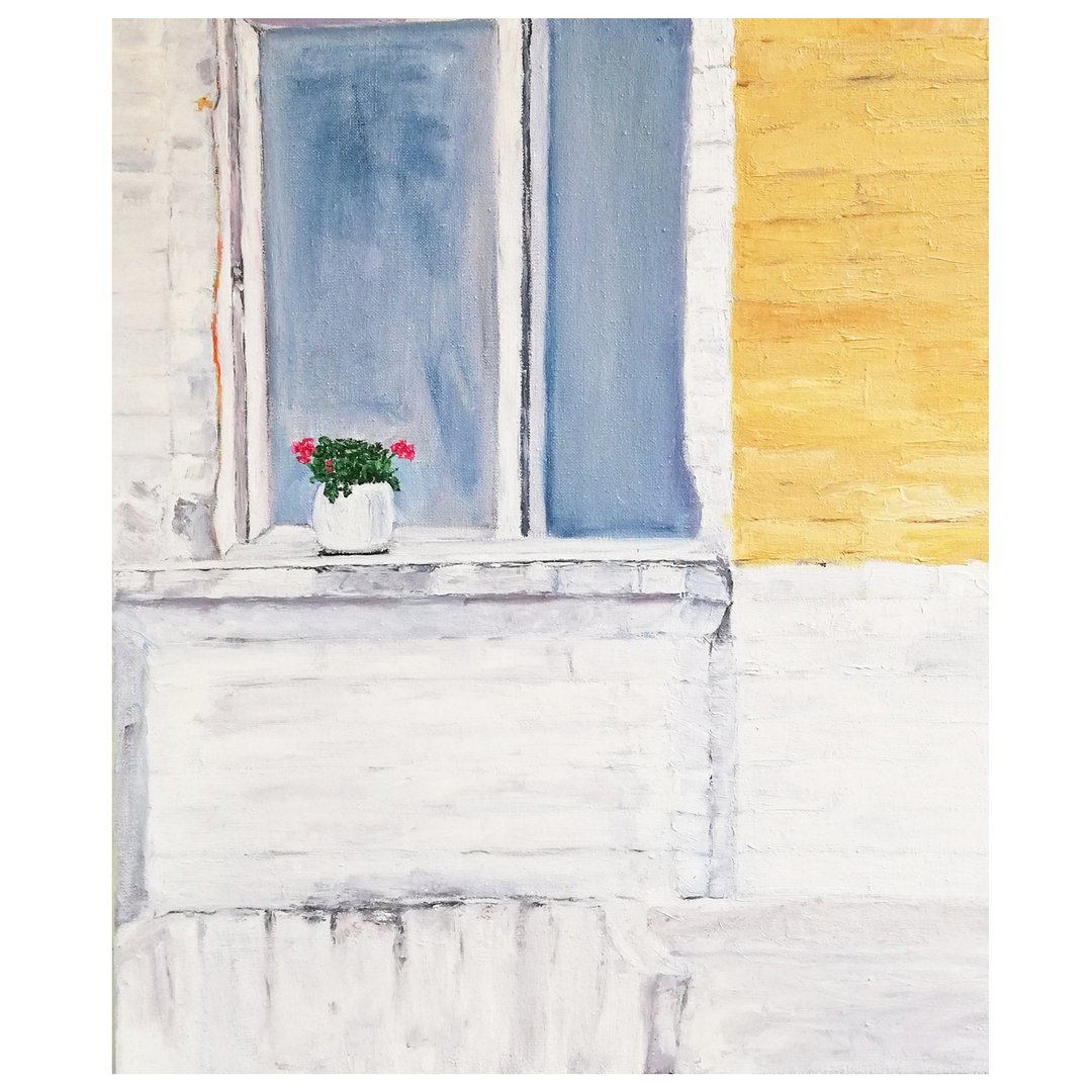 House Window Painting Village Original Art Impasto Oil Painting Canvas Art - 海报/装饰画/版画 - 棉．麻 多色