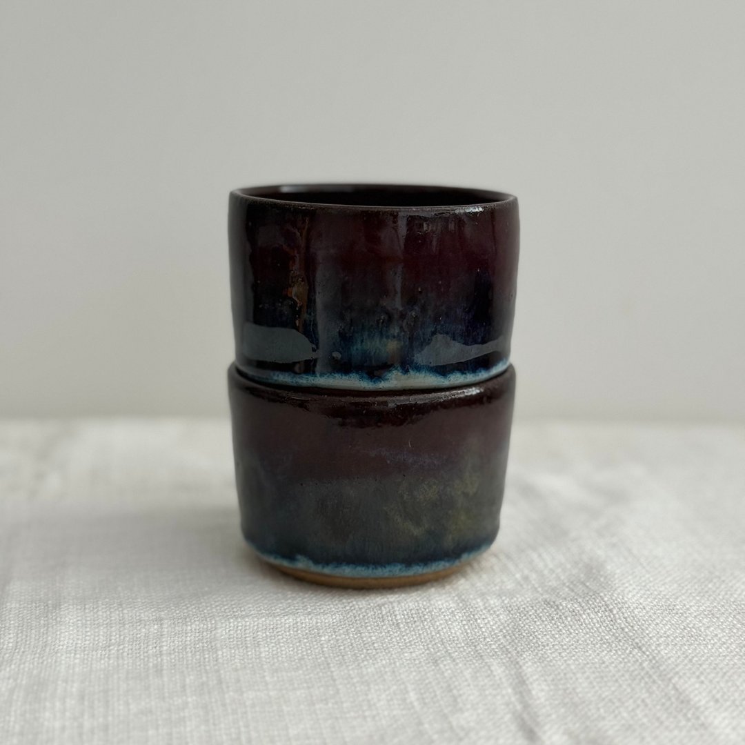 陶瓷沙土紫蓝色釉小杯 - 一套两件 - 茶具/茶杯 - 陶 蓝色