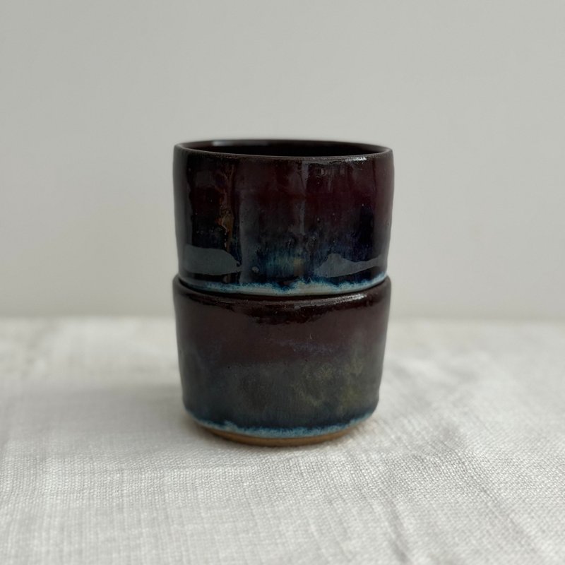 陶瓷沙土紫蓝色釉小杯 - 一套两件 - 茶具/茶杯 - 陶 蓝色