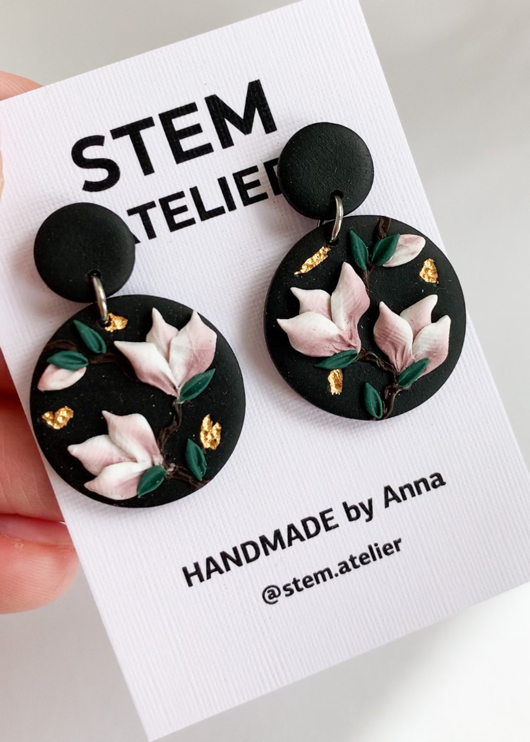 Magnolia  Clay Earrings - 耳环/耳夹 - 粘土 粉红色