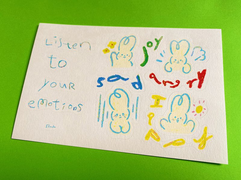 Shuku 兔子半裁切贴纸 | Listen to your emotions sticker - 贴纸 - 纸 多色