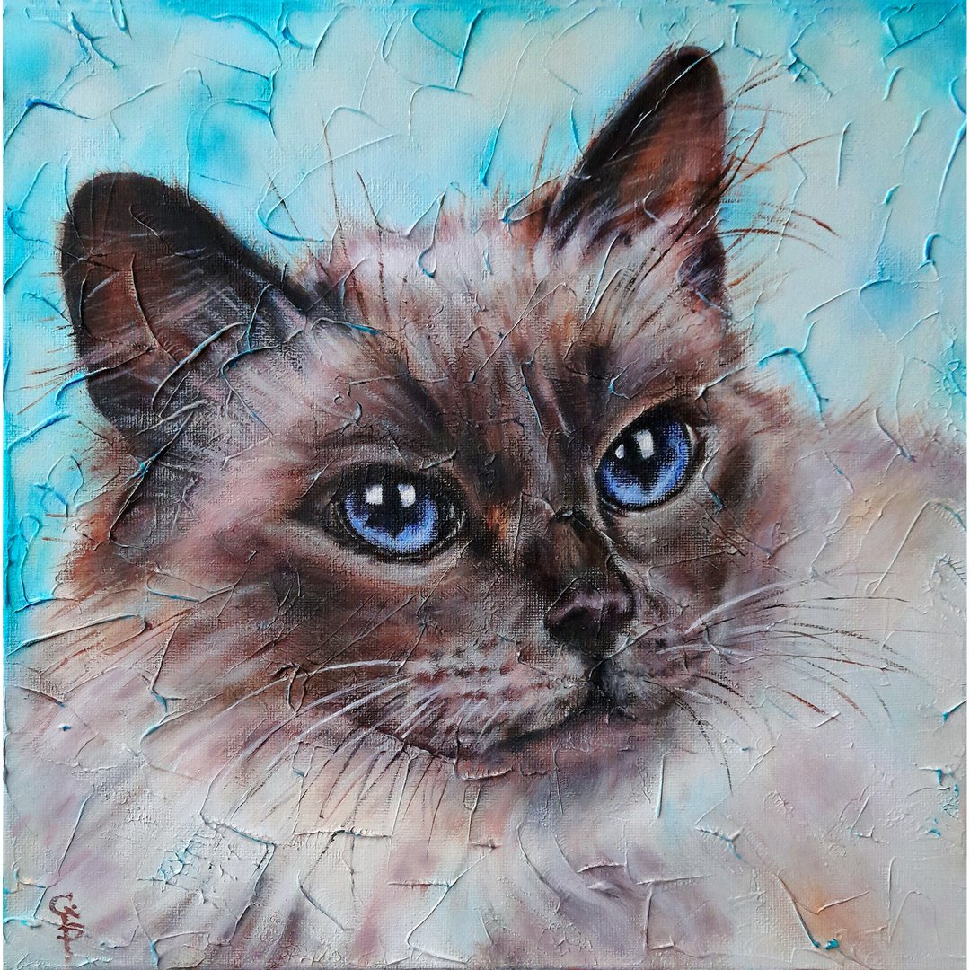 Birma 猫绘画画布原创油画卡哇伊小猫肖像写实主义 - 墙贴/壁贴 - 其他材质 多色