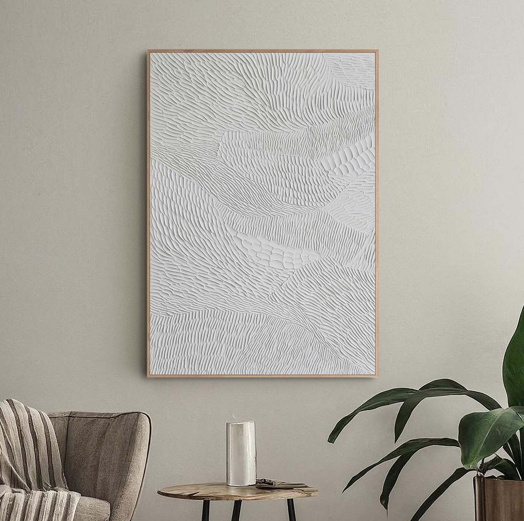 白色纹理抽象画 | 纹理绘画 | 白色墙面艺术流畅度 3 - 墙贴/壁贴 - 棉 白色