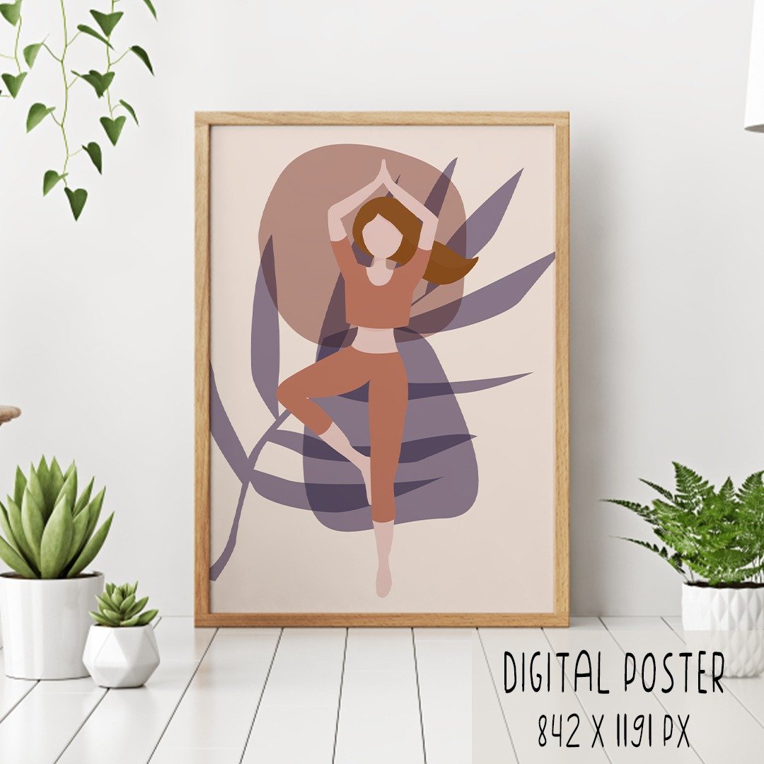 Boho yoga digital poster for printing - 海报/装饰画/版画 - 其他材质 咖啡色