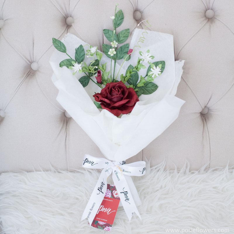 Paper Single Rose RED SANGRIA mini Bouquet Valentine's Gift, Anniversary Gift - 摆饰 - 纸 红色