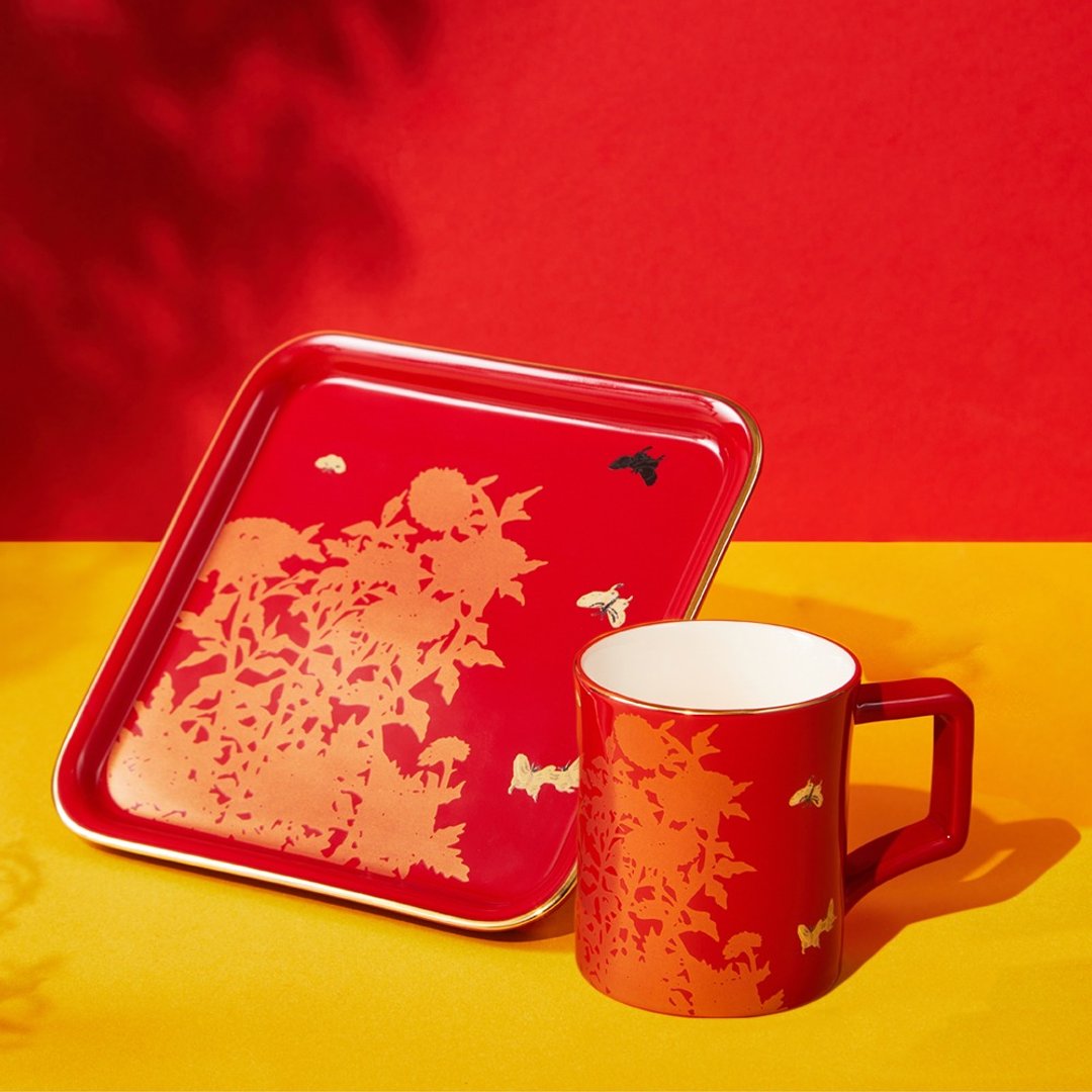 艺术家常玉-繁华似锦杯盘组 - 茶具/茶杯 - 瓷 红色