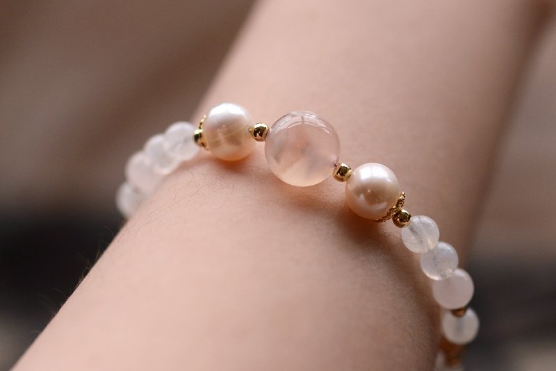 【神山晶礦】 櫻花瑪瑙珍珠月光粉晶手鍊 - 手链/手环 - 水晶 粉红色