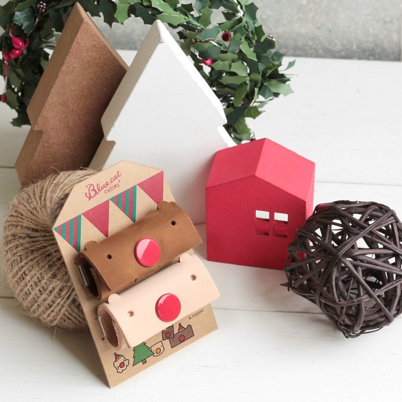 交换礼物 Xmas Loopy 耳机集线器 圣诞麋鹿包  二入一组 期间限定 - 手机配件 - 真皮 红色