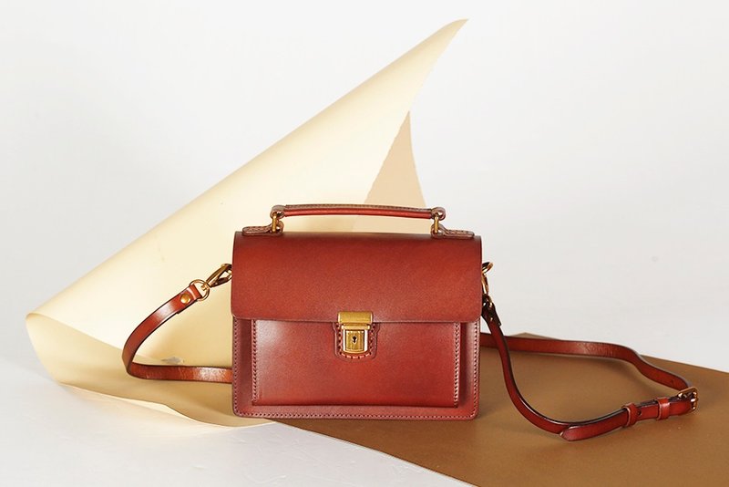 新款AMEET色colour系列植鞣革单肩斜跨手提牛津剑桥包6色 - 侧背包/斜挎包 - 真皮 咖啡色