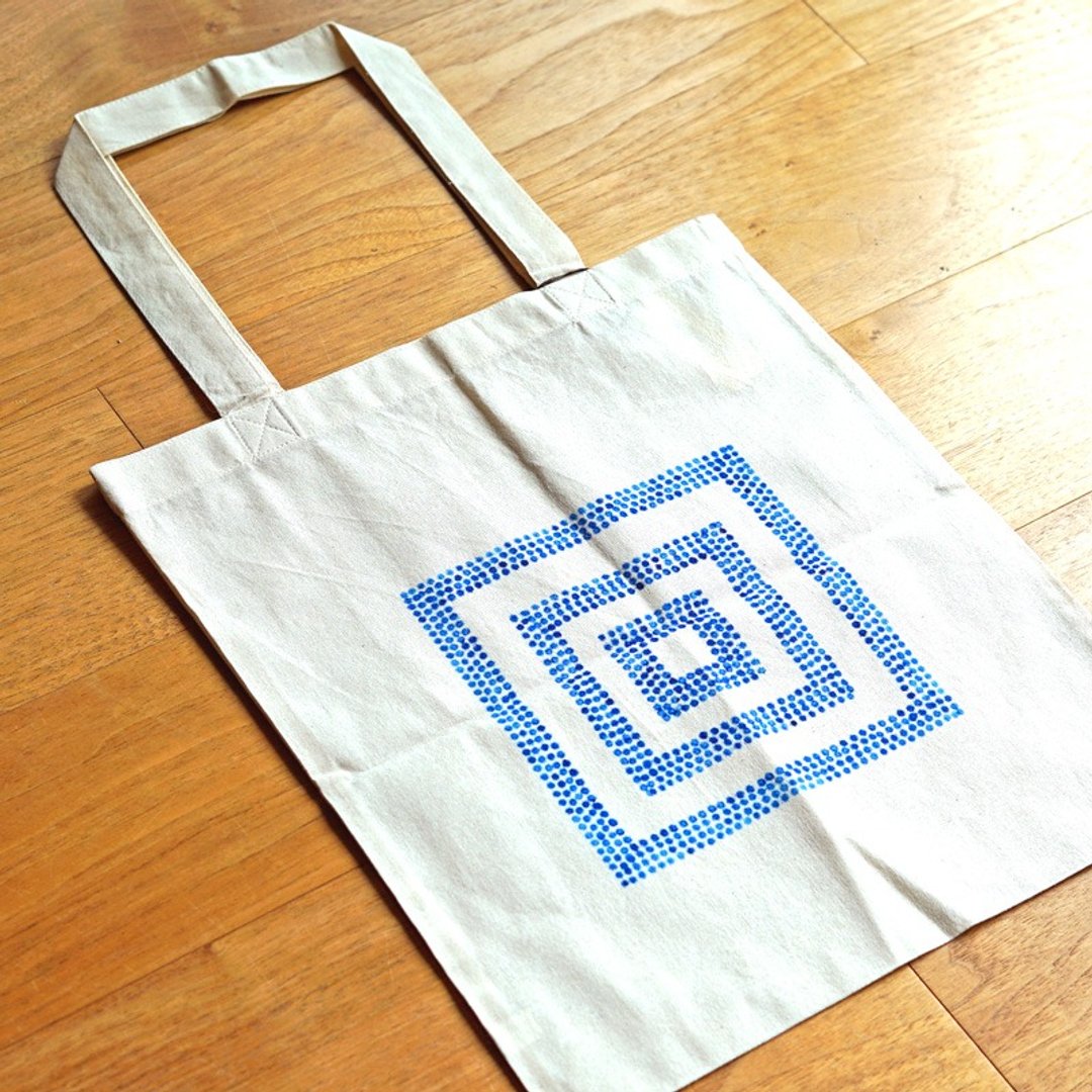 Hand-painted Tote Bag | Geometric - 手提包/手提袋 - 棉．麻 蓝色