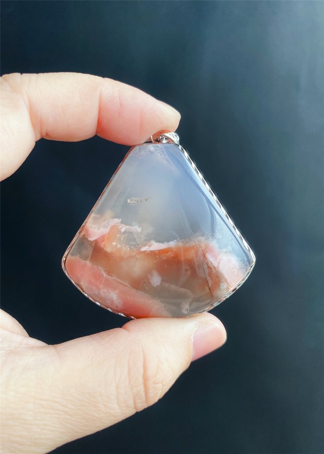 樱花玛瑙 S925 银镶拖 骚粉 项链 闺密 天然石 礼物 吊坠 - 项链 - 水晶 粉红色