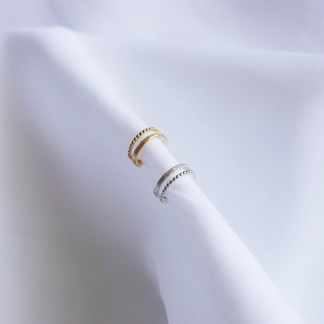 Simple Cuff/ 简约点缀耳骨夹 双环款 - 耳环/耳夹 - 铜/黄铜 银色