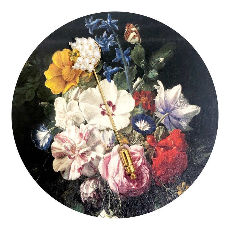 和风珍珠胸针【太阳】母亲节礼物 珍珠胸针 日本风格 桃花 花卉 - 胸针 - 宝石 金色