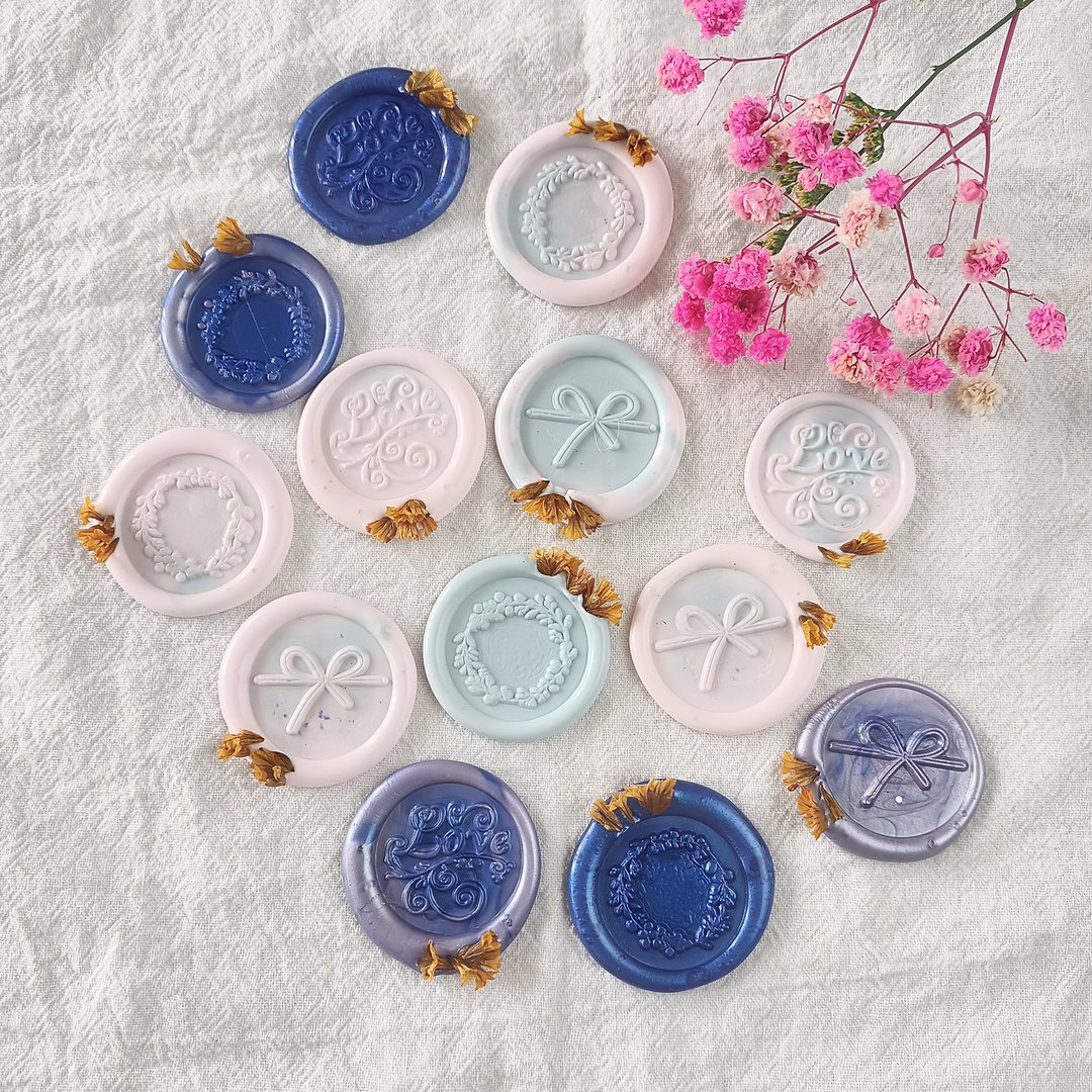 手工火漆封蜡贴纸 恋爱结婚手帐封蜡 Sealing Wax Coin Sticker - 贴纸 - 蜡 
